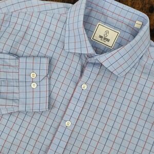 Todd Snyder 17.5 34/35 Men's Dress Shirt Light Blue Red Windowpane Check